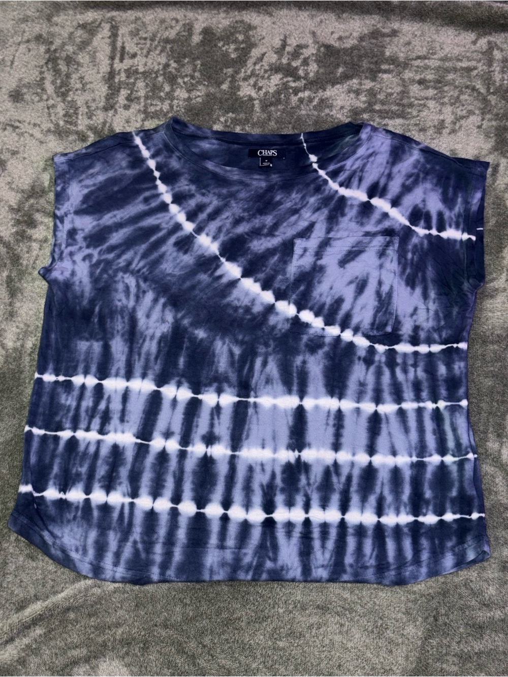 Chaps Navy and White Tie-Dye Short Sleeve Top